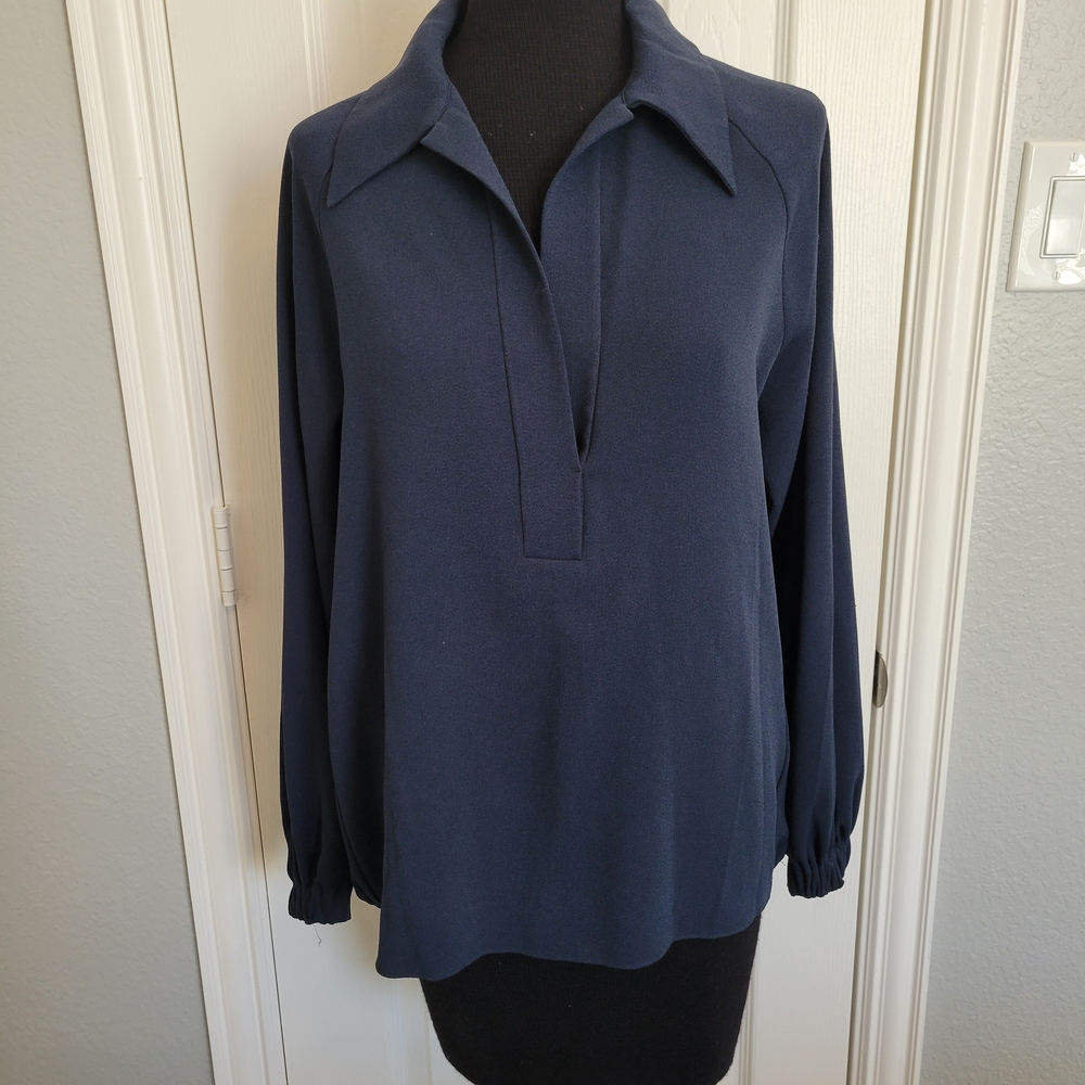 Tibi Deep Blue Blouse with Classic Collar